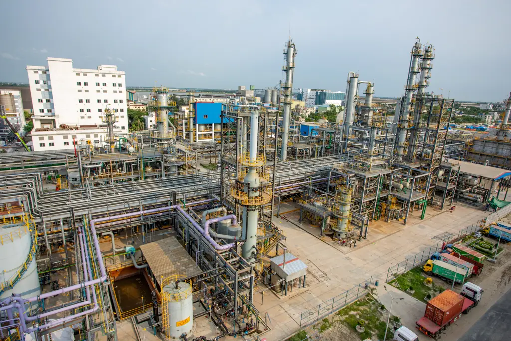 Industrial plant with processing towers and pipes